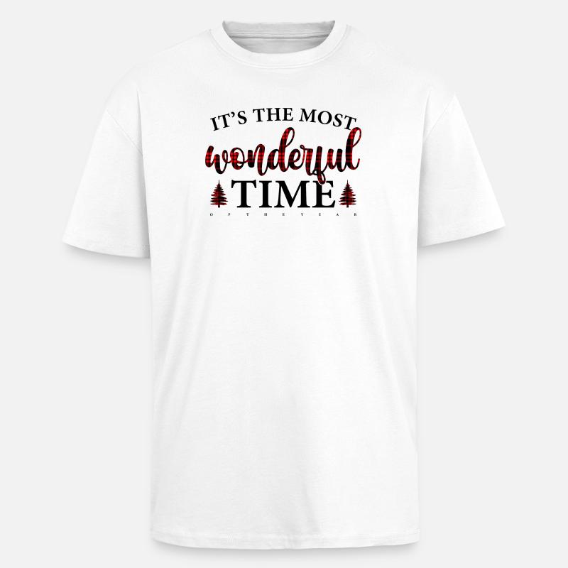 Crimson Plaid Script on Black - Unisex Oversized Heavyweight T-shirt - white