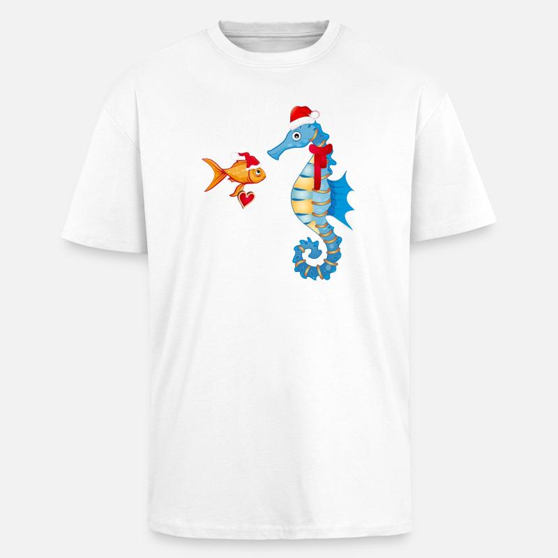 Fisch und Seepferdchen in Weihnachtsstimmung - Oversized Heavyweight Unisex T-Shirt - Weiß