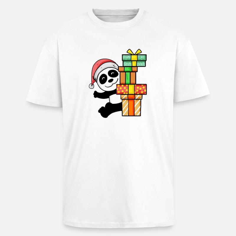 Panda de Noël avec cadeaux - T-shirt unisexe oversize épais - blanc