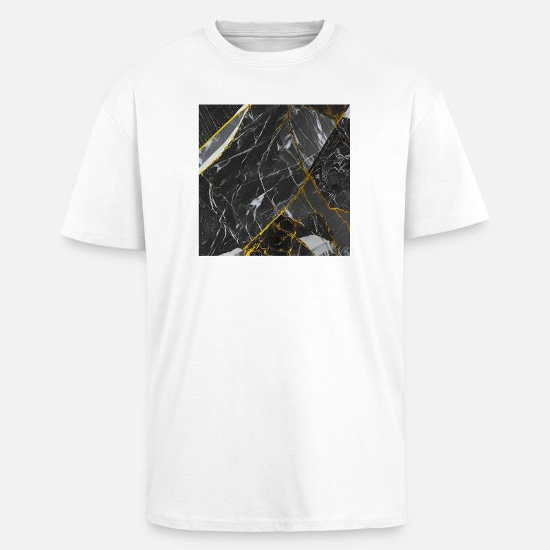 Marmor Schwarz Gold Textur - Oversized Heavyweight Unisex T-Shirt - Weiß