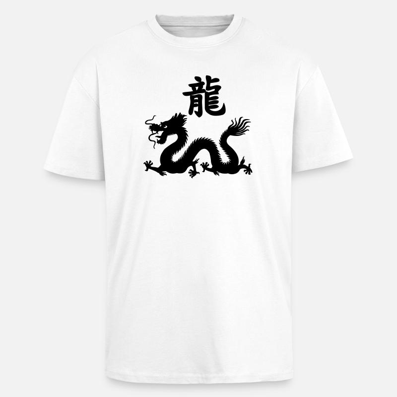 Chinesisches Schriftzeichen Drache mit Drachenbild - Oversized Heavyweight Unisex T-Shirt - Weiß