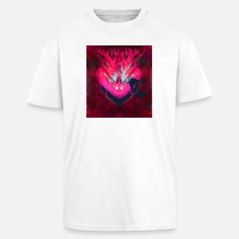 Neon Herz im Dunkelrot - Oversized Heavyweight Unisex T-Shirt - Weiß