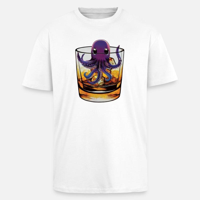 Small squid in whiskey 🥃 - Unisex Oversized Heavyweight T-shirt - white