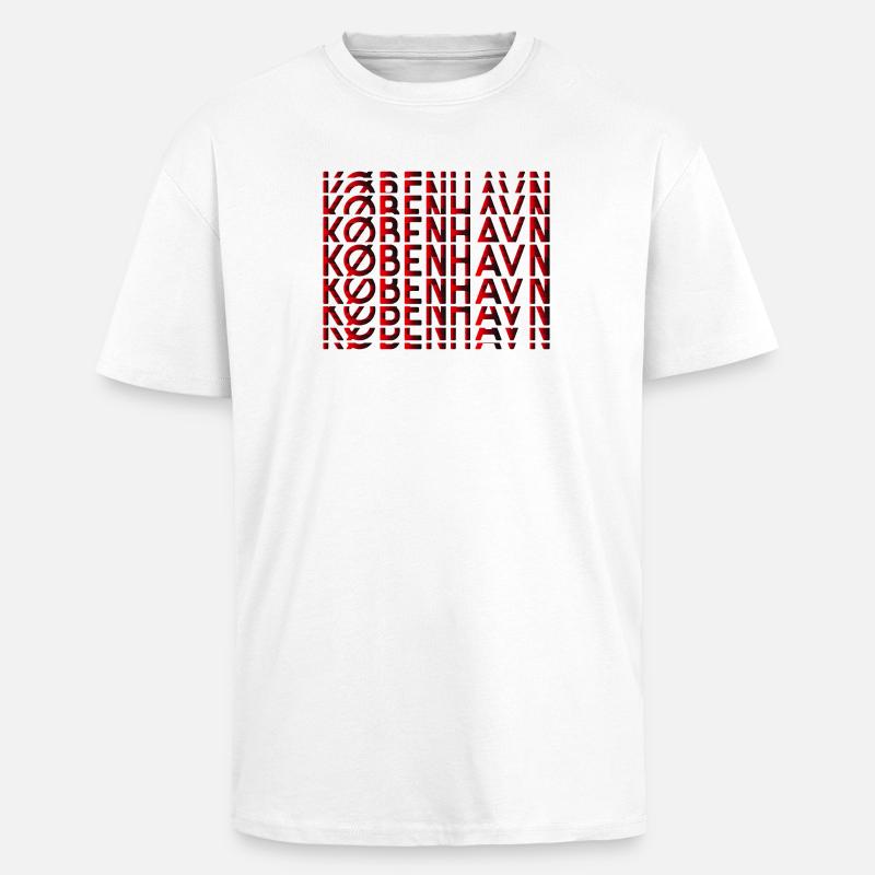 Copenhagen Neon Typography Pattern - Unisex Oversized Heavyweight T-shirt - white