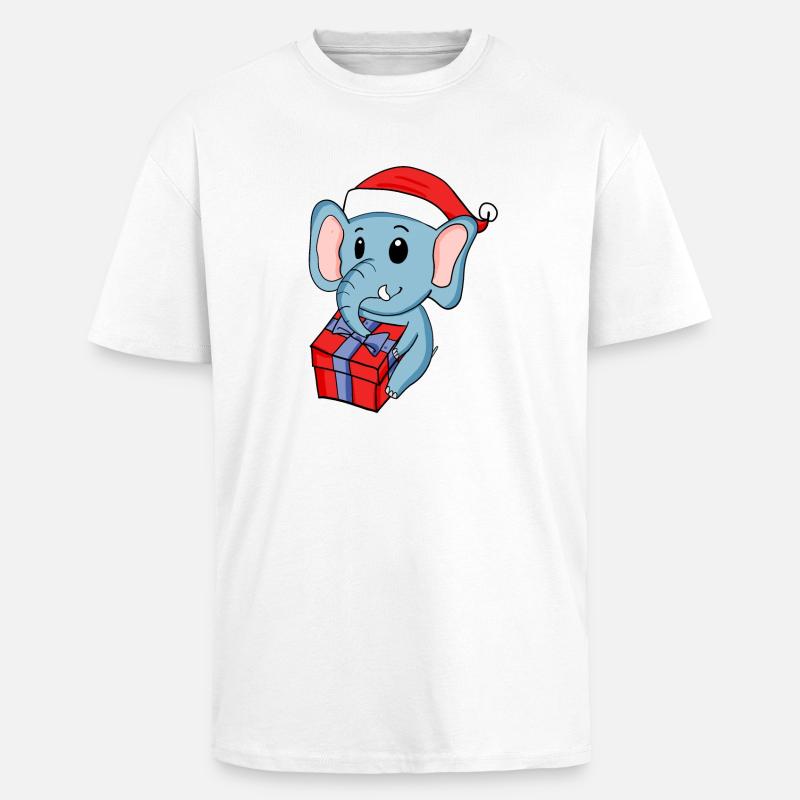 Weihnachten Elefant mit Geschenke - Oversized Heavyweight Unisex T-Shirt - Weiß