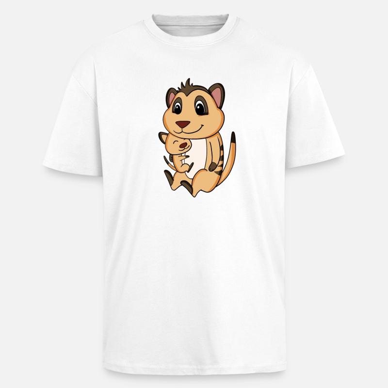 Grossesse familiale - suricate avec bébé - T-shirt unisexe oversize épais - blanc