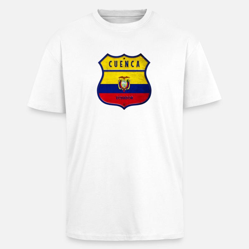 Cuenca Drapeaux de l'Equateur - T-shirt unisexe oversize épais - blanc