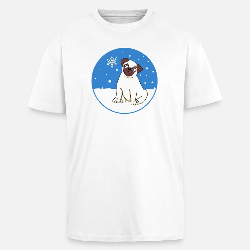 Mops im Schnee - Oversized Heavyweight Unisex T-Shirt - Weiß
