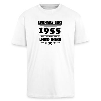 1955 - Jahrgang 1955 - Baujahr 1955 - Oversized Heavyweight Unisex T-Shirt - Weiß - Vorne - Alina (178cm) & Michal (187cm)