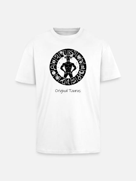 Zodiac sign Taurus 001 black - Unisex Oversized Heavyweight T-shirt - white