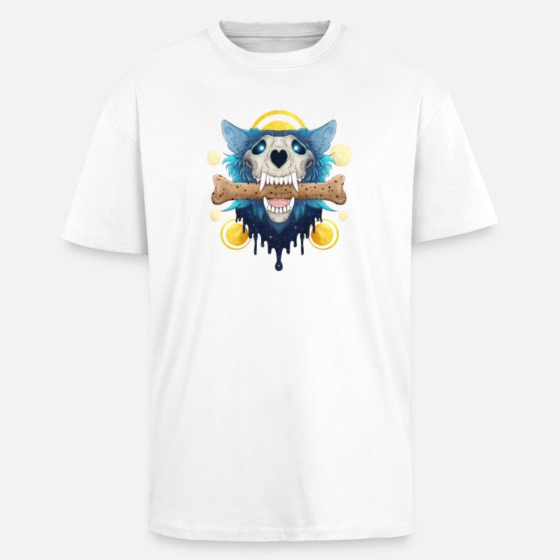Hellhound Skull Gold - Dämonischer Wolf & Keksknochen - Oversized Heavyweight Unisex T-Shirt - Weiß