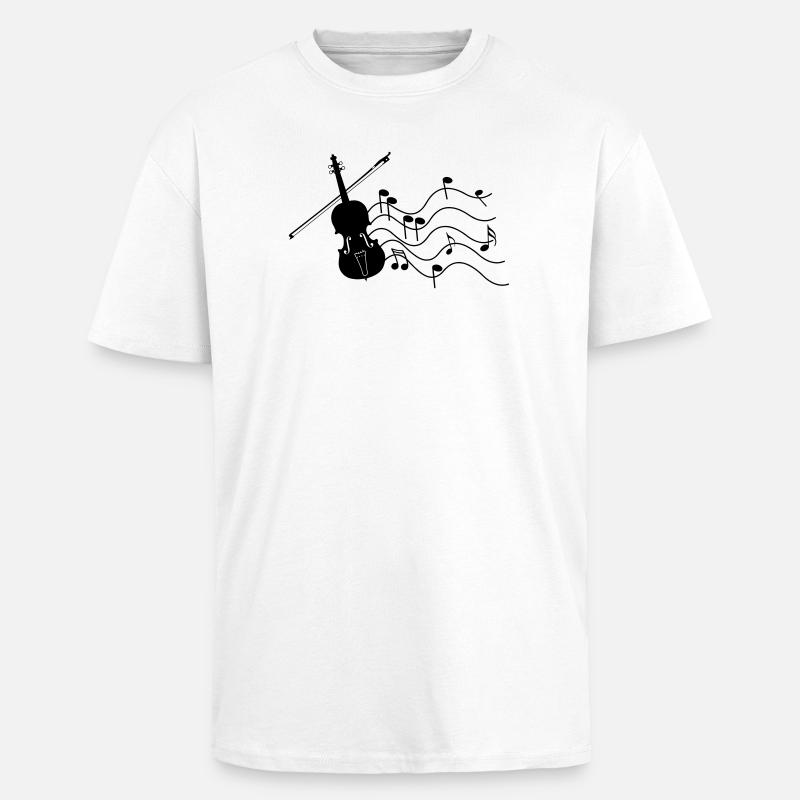 Violon avec notes - T-shirt unisexe oversize épais - blanc