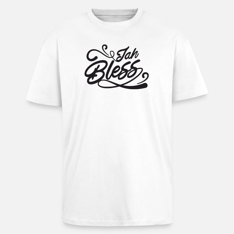 Jah Bless Script - Unisex Oversized Heavyweight T-shirt - white