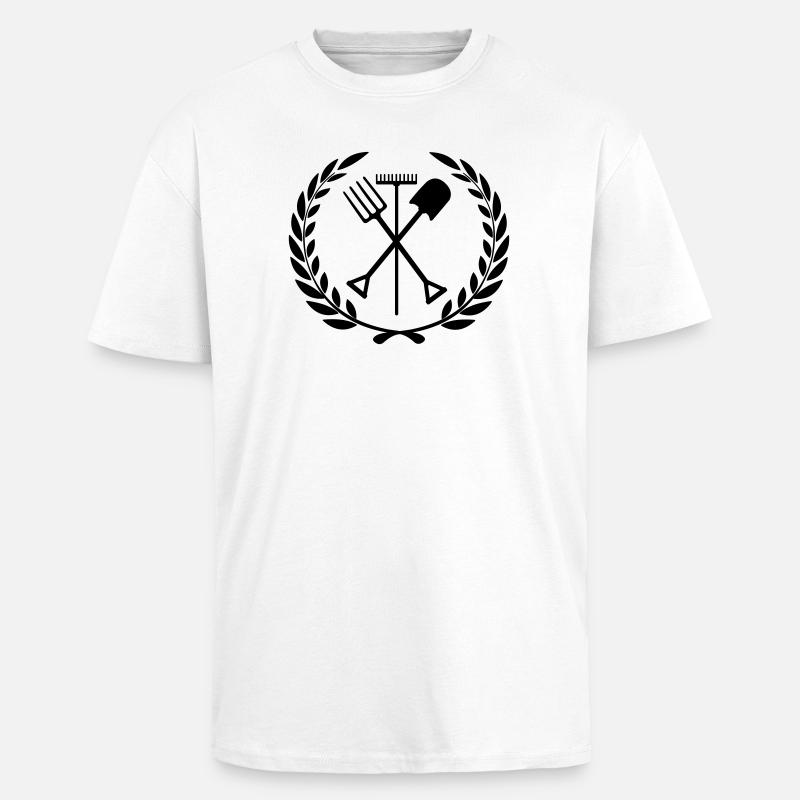 Garden tools rake, shovel, pitchfork - Unisex Oversized Heavyweight T-shirt - white