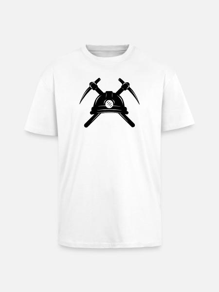 Two pickaxes crossed with helmet - Unisex Oversized Heavyweight T-shirt - white
