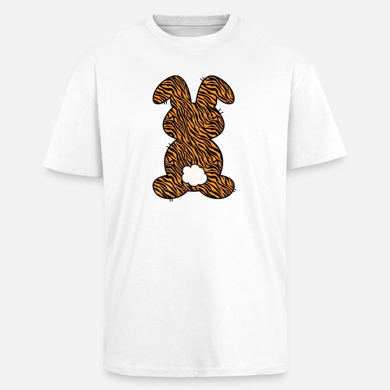 Tiger Pattern Rabbit Easter - Unisex Oversized Heavyweight T-shirt - white
