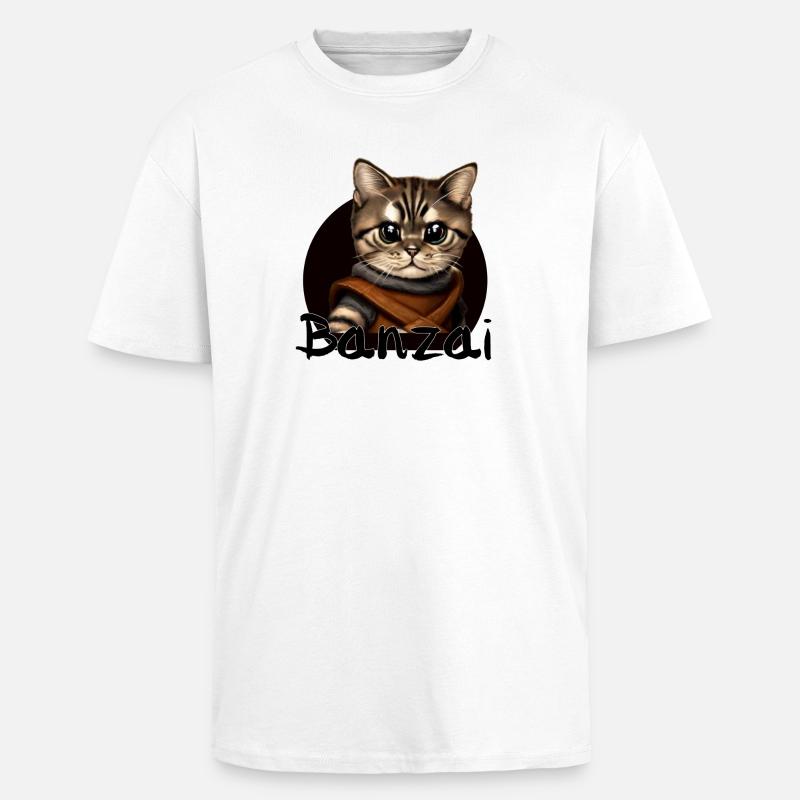 Aventure spatiale Banzai Cat - T-shirt unisexe oversize épais - blanc