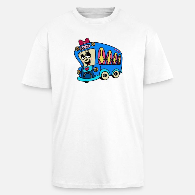 Bunter Bus mit Surfboards - Oversized Heavyweight Unisex T-Shirt - Weiß