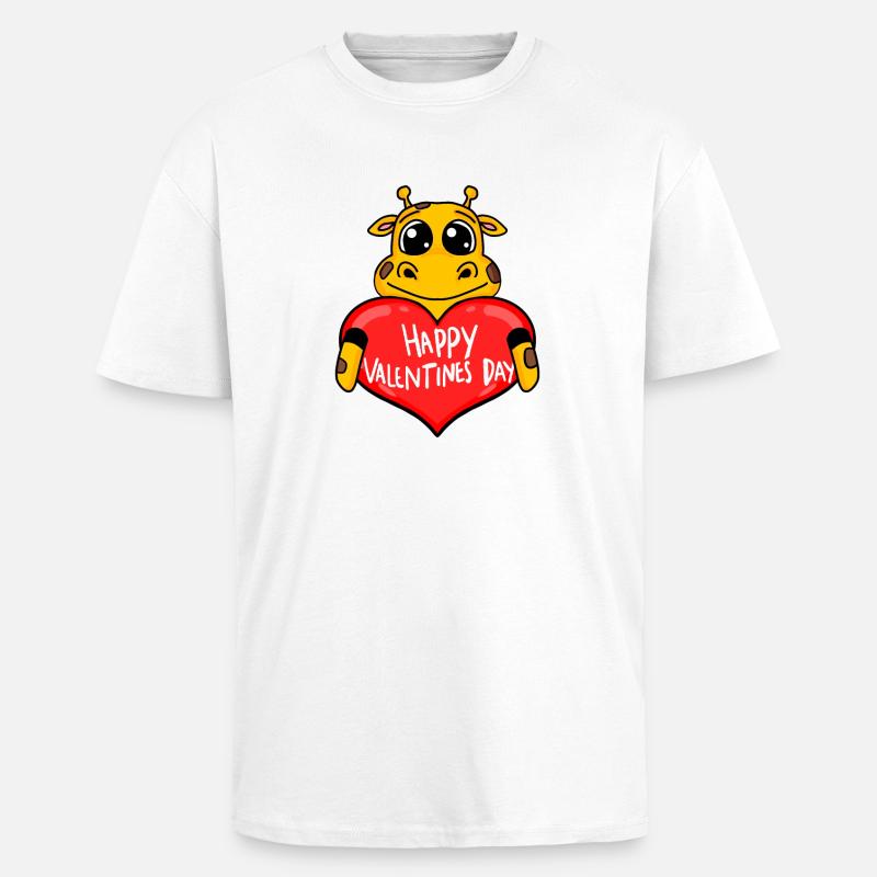 Valentine's Day Heart Giraffe - Unisex Oversized Heavyweight T-shirt - white