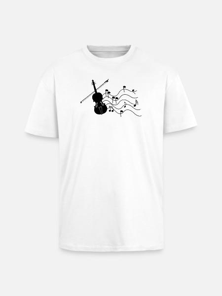 Violin with music notes shadow image, - Unisex Oversized Heavyweight T-shirt - white