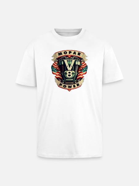 Mopar Power V8 Muscle Car USA Engine Logo - Unisex Oversized Heavyweight T-shirt - white