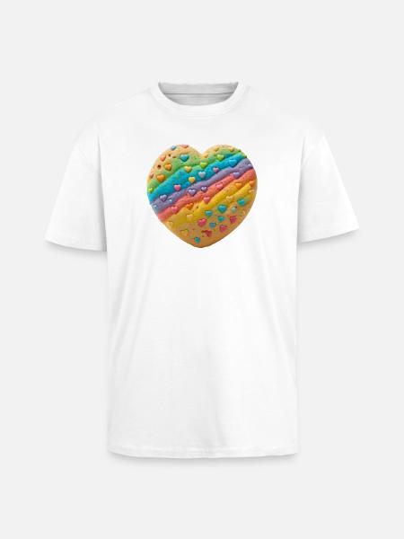 Regenbogenherz Keksdesign - Oversized Heavyweight Unisex T-Shirt - Weiß