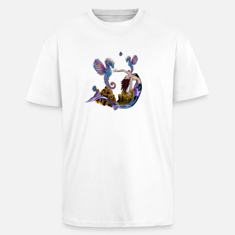 Wunderbare Meerjungfrau mit Seepferdchen - Oversized Heavyweight Unisex T-Shirt - Weiß