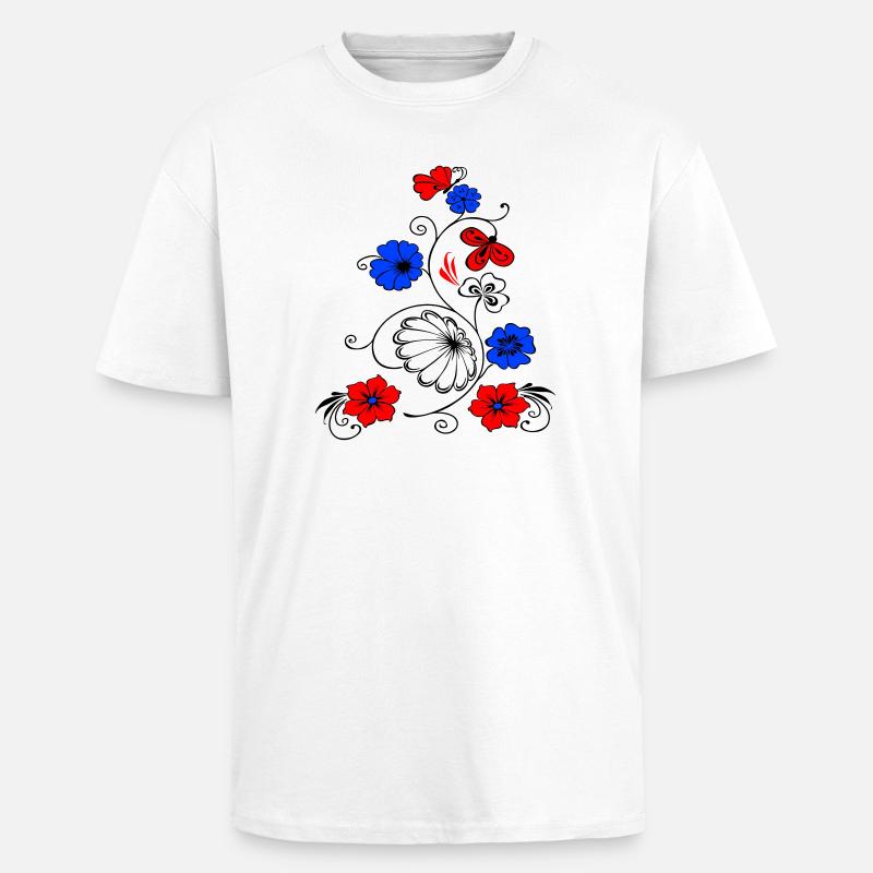 Blumenranke mit Schmetterling - Oversized Heavyweight Unisex T-Shirt - Weiß