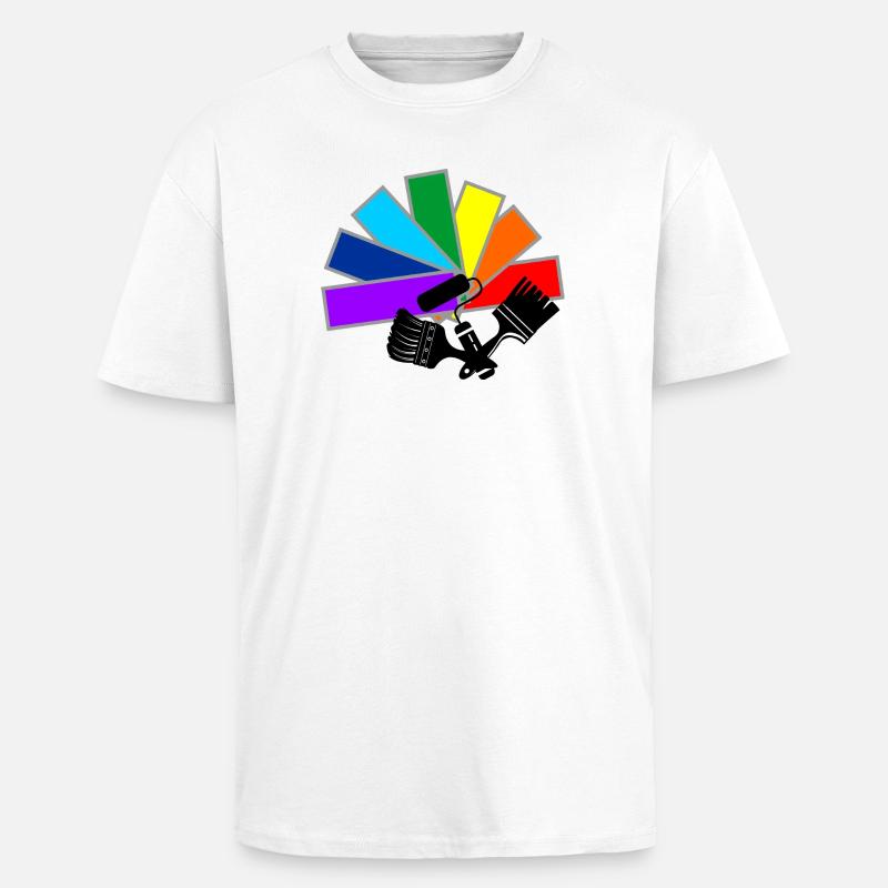 Farbfächerdeck mit Schattenpinseln und Rollenlogo - Oversized Heavyweight Unisex T-Shirt - Weiß