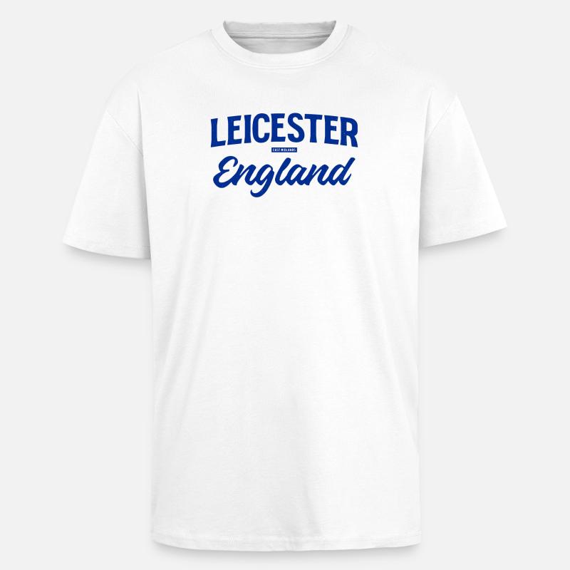 Leicester England Script Logo - Oversized Heavyweight Unisex T-Shirt - Weiß