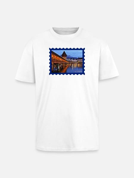 Lucerne Træbro Natstemning - Unisex oversized heavyweight t-shirt - hvid