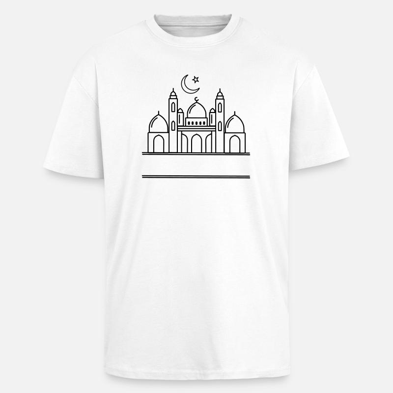 Moschee mit transparenter Textleiste - Oversized Heavyweight Unisex T-Shirt - Weiß