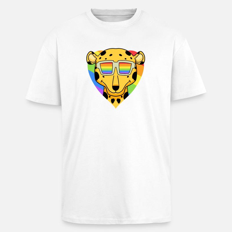 Regenbogen - Gepard mit Brille - Oversized Heavyweight Unisex T-Shirt - Weiß