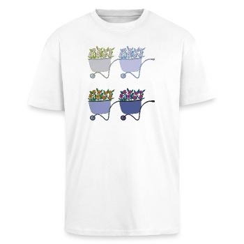 Wheelbarrows 4-fold - Unisex Oversized Heavyweight T-shirt - white - Front - Alina (178cm) & Michal (187cm)