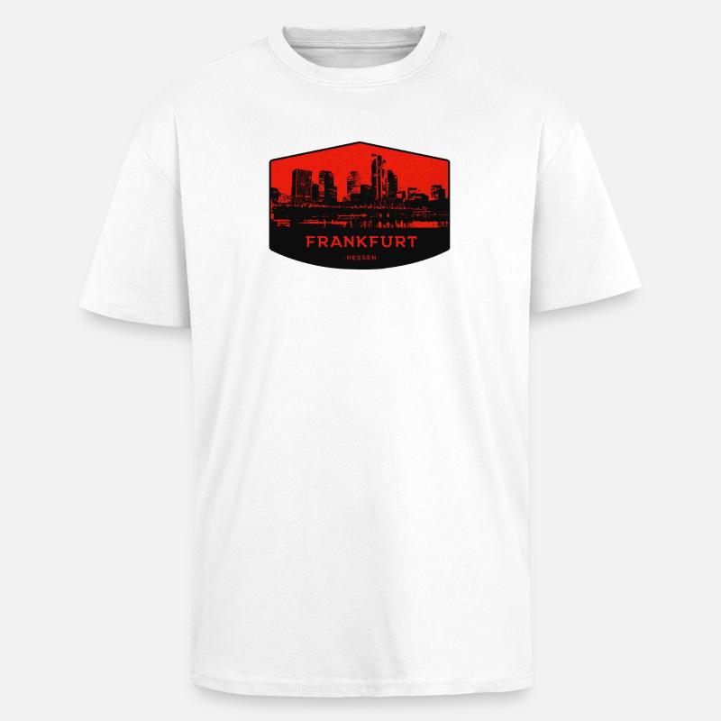 Frankfurter Skyline Patch Rot Schwarz - Oversized Heavyweight Unisex T-Shirt - Weiß