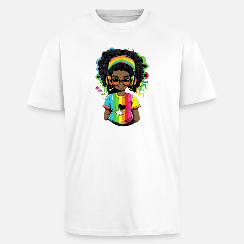 Pull reggae lumineux avec motif arc-en-ciel - T-shirt unisexe oversize épais - blanc