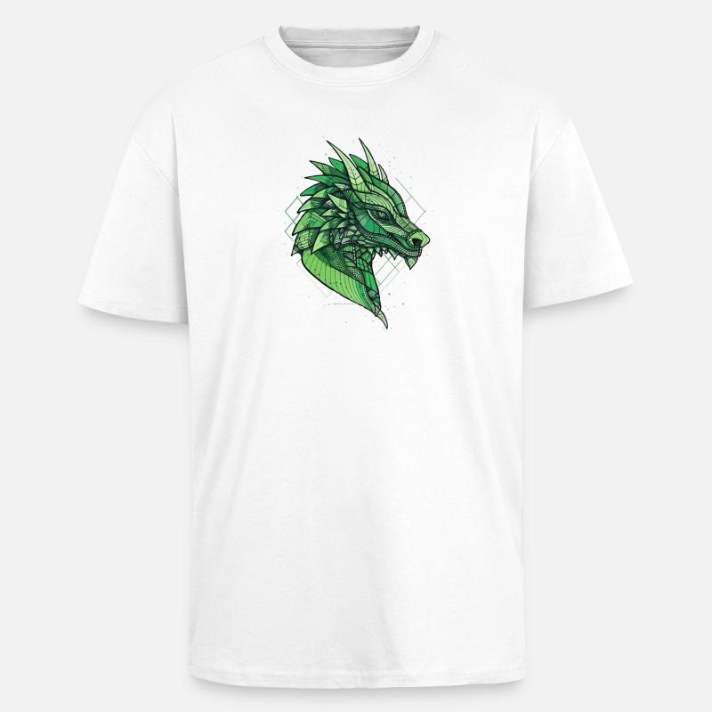 Stilisierter, geometrischer Drache - Oversized Heavyweight Unisex T-Shirt - Weiß