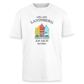Landsberg, zeitlos schön, Bayern - Oversized Heavyweight Unisex T-Shirt - Weiß - Vorne - Alina (178cm) & Michal (187cm)