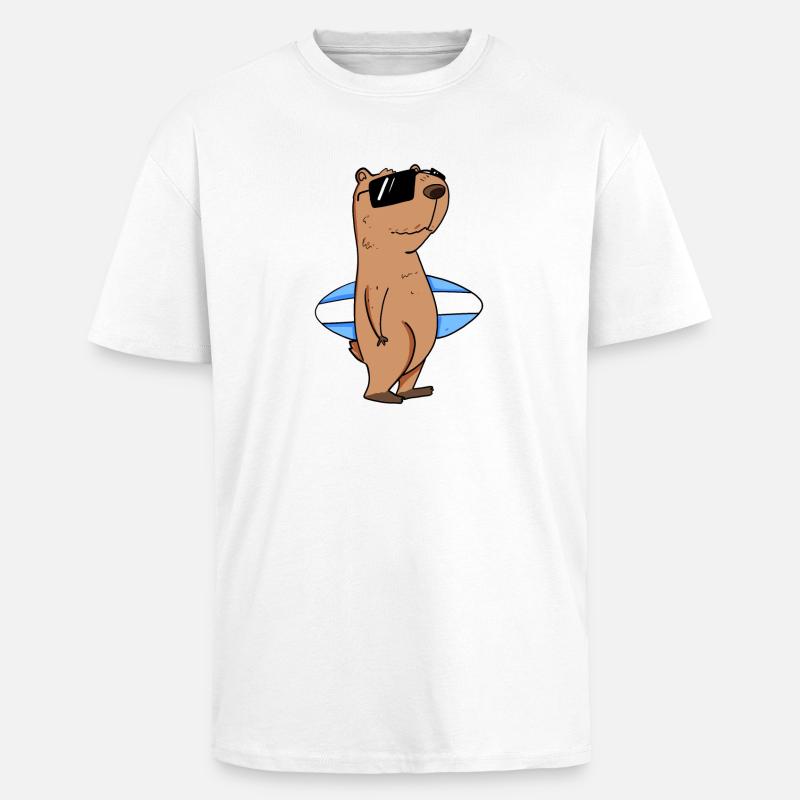 Motif de surfeur Capybara capybara - T-shirt unisexe oversize épais - blanc