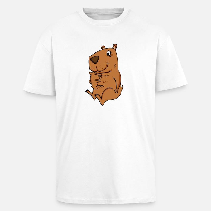 Famille - Capybara avec bébé Capybara - T-shirt unisexe oversize épais - blanc