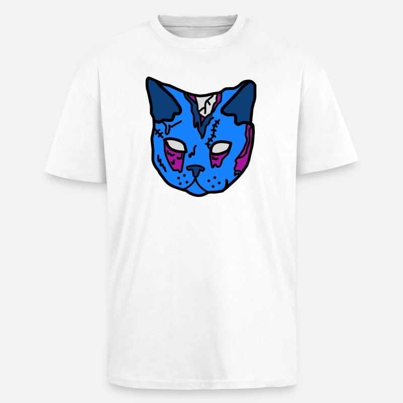 Blauer Katzenmaske Patchwork - Oversized Heavyweight Unisex T-Shirt - Weiß