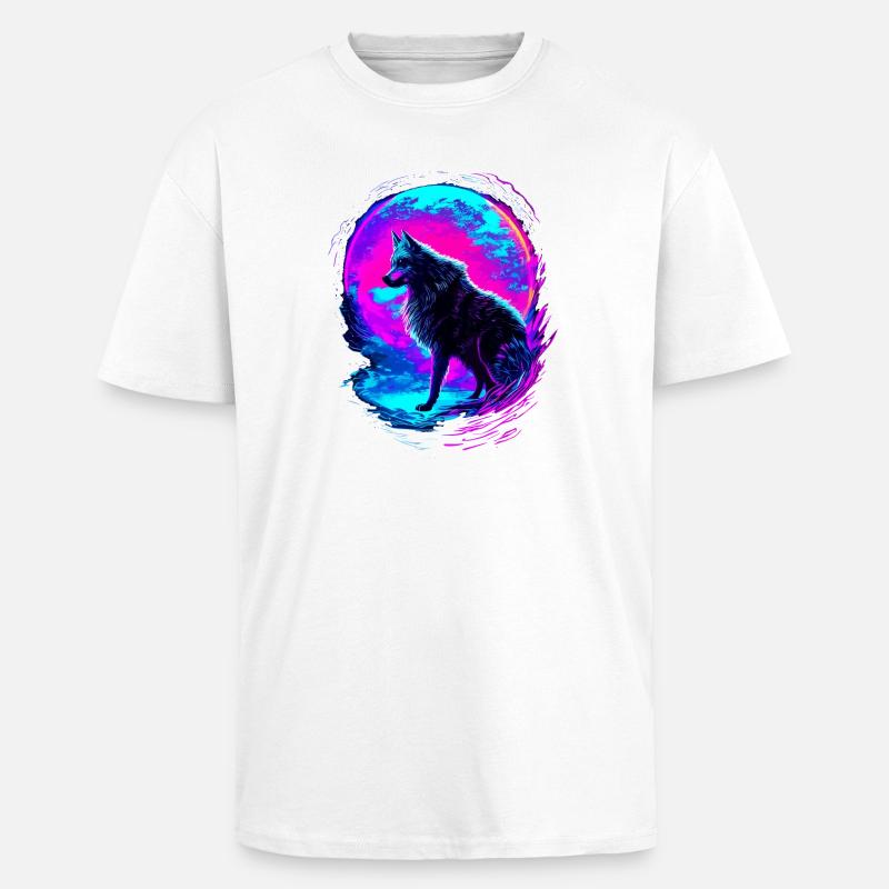 Wolf Neon Moon Synthwave - T-shirt unisexe oversize épais - blanc