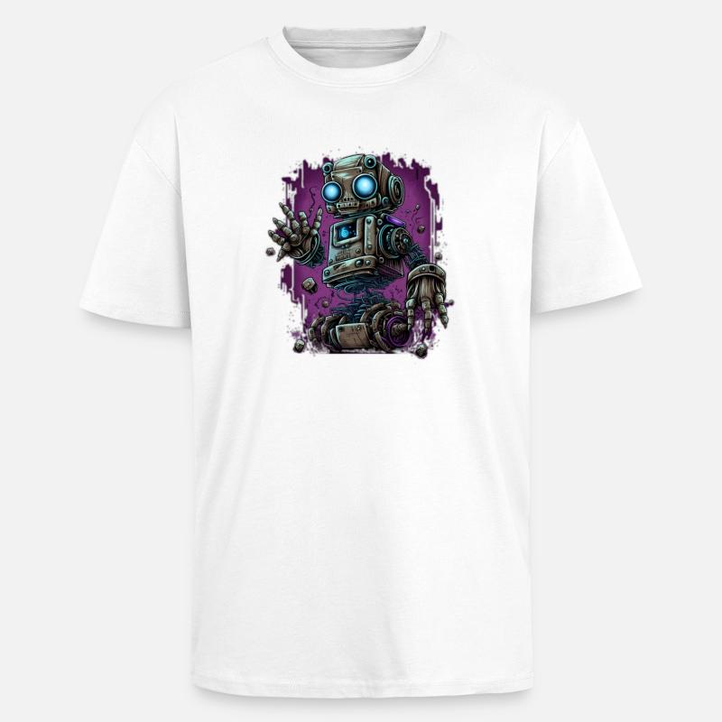 Neon-Dampfroboter im Schrottplatz-Schein - Oversized Heavyweight Unisex T-Shirt - Weiß