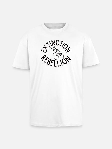 Extinction Rebellion Fist with Bud - Unisex Oversized Heavyweight T-shirt - white
