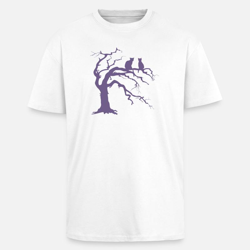 Dead tree with 2 cats silhouette - Unisex Oversized Heavyweight T-shirt - white
