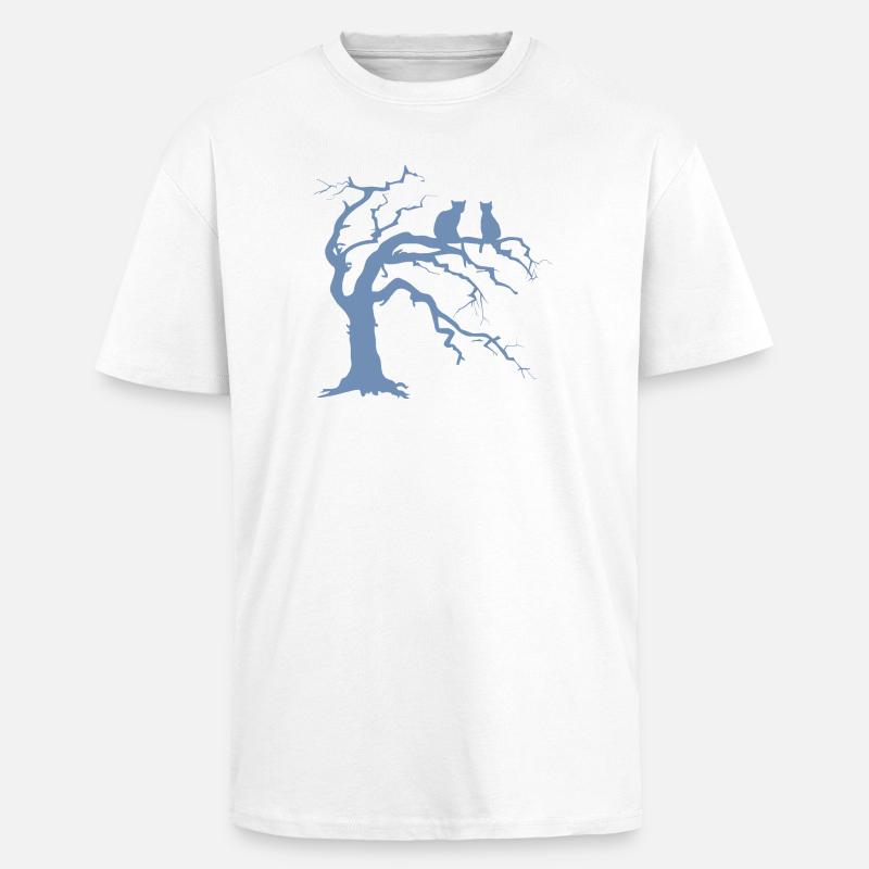 Dead tree with 2 cats silhouette - Unisex Oversized Heavyweight T-shirt - white