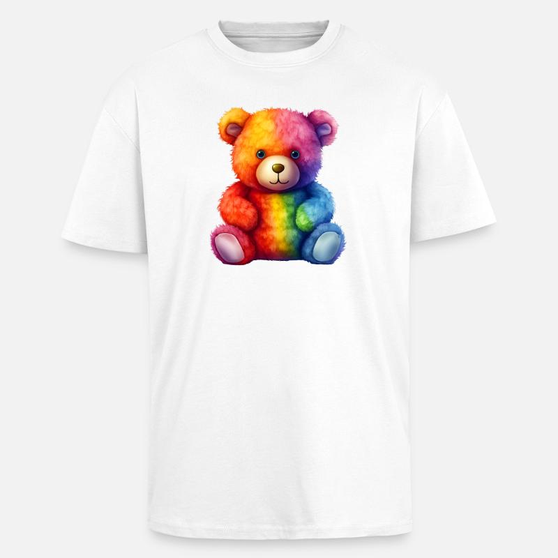 Rainbow Plush Bear Hug - Unisex Oversized Heavyweight T-shirt - white