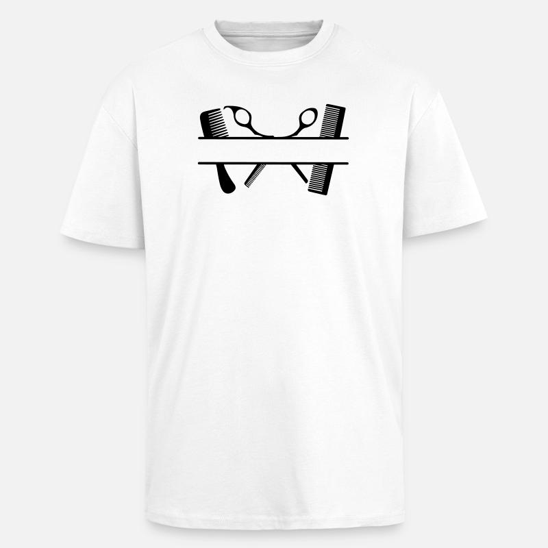 Zwei Kämme und Scheren Textbanner - Oversized Heavyweight Unisex T-Shirt - Weiß