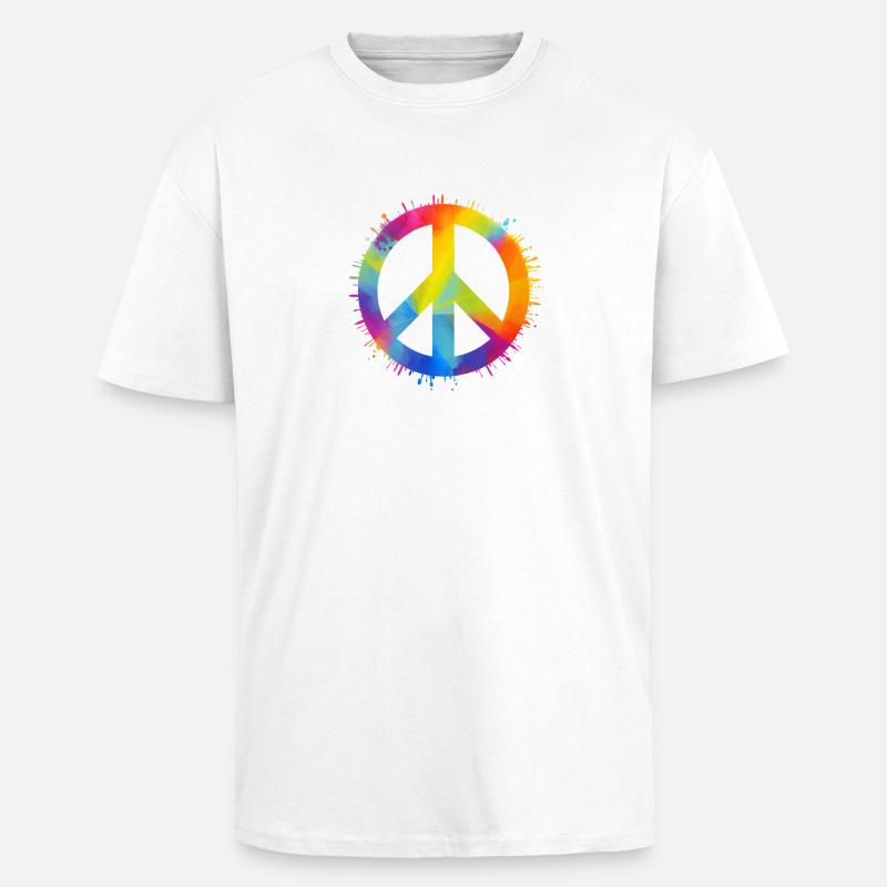 Regenbogen Peace - Oversized Heavyweight Unisex T-Shirt - Weiß