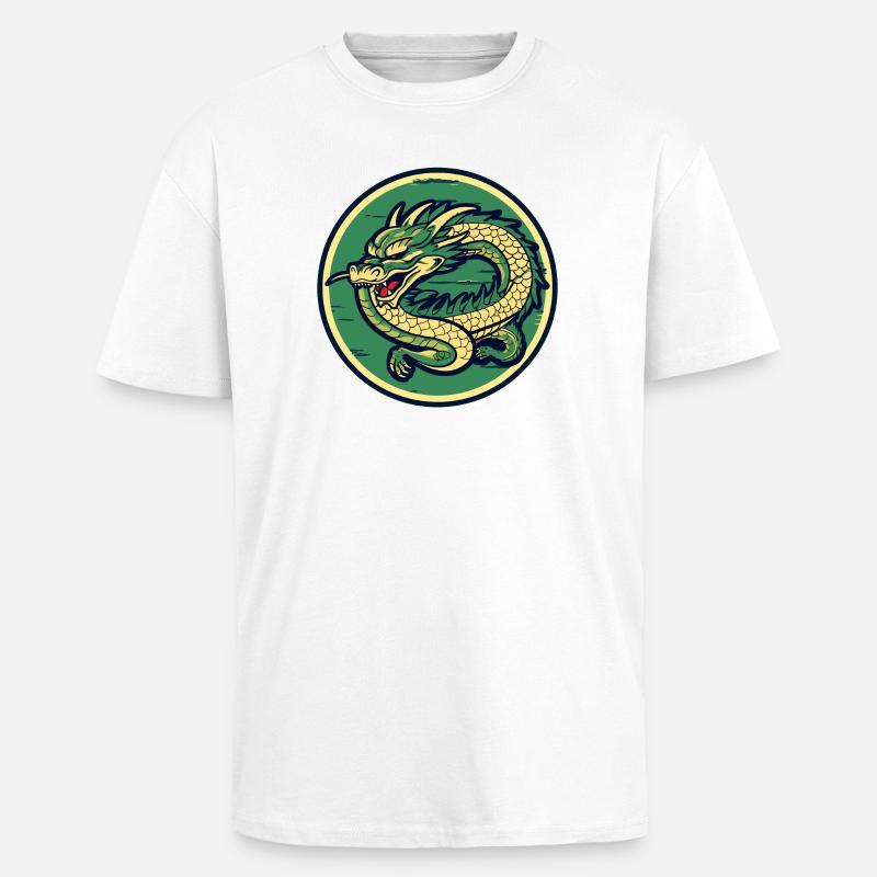 Dragon Crest Circle Patch - Oversized Heavyweight Unisex T-Shirt - Weiß